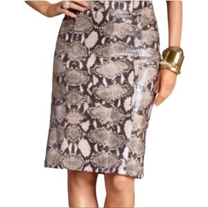 Chico's Womens Shimmer Snakeskin Print Pencil Mini Skirt Size 8 Med Brown Cream